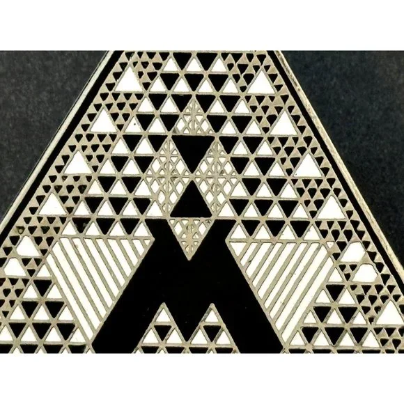 Judy Chicago 1987 triangle Holocaust Project brooch pin signed black white ename - Picture 12 of 16